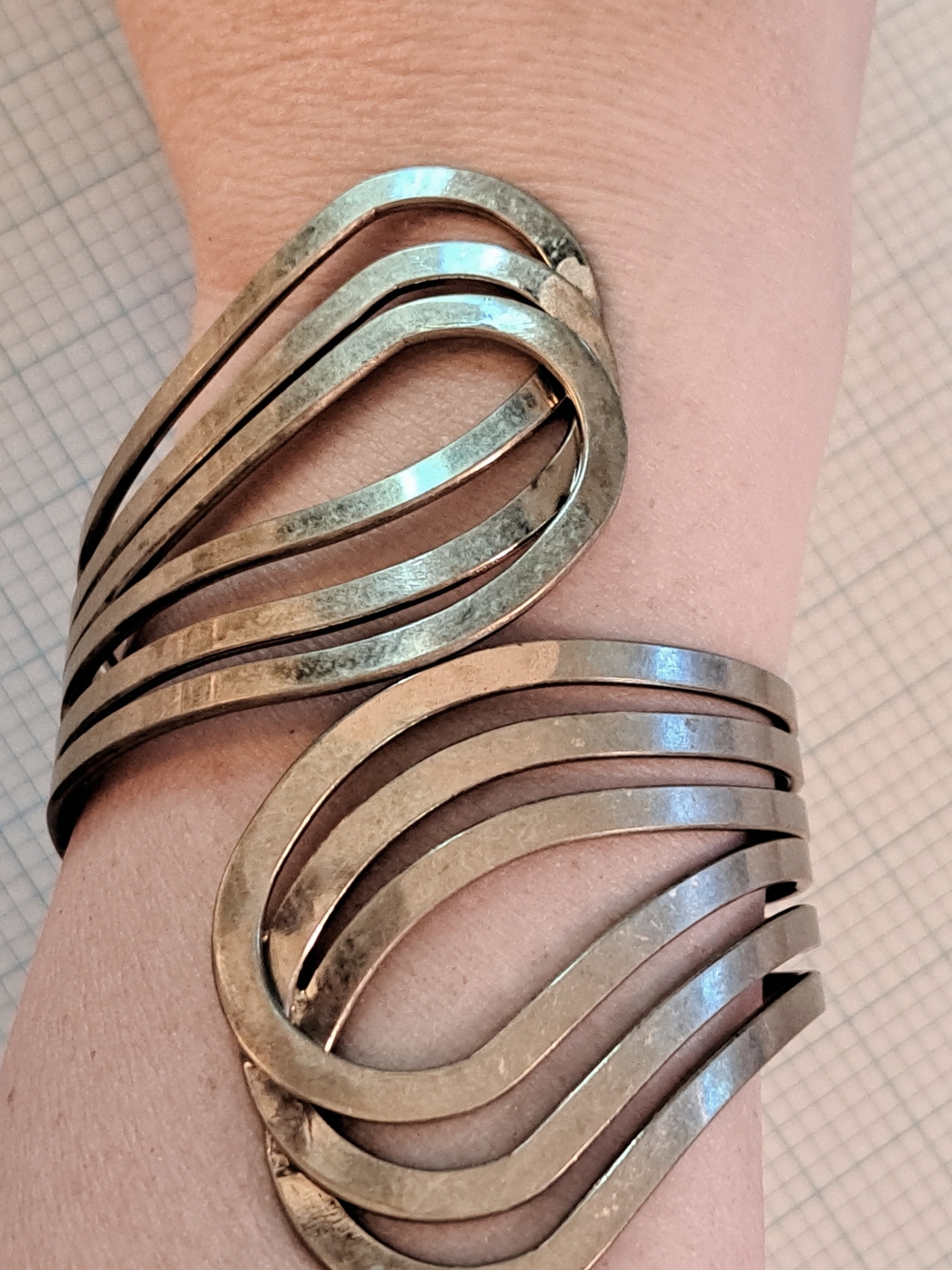 Silver Tone Multi-Band Wave Hinged Cuff Bangle Bracelet - Silver